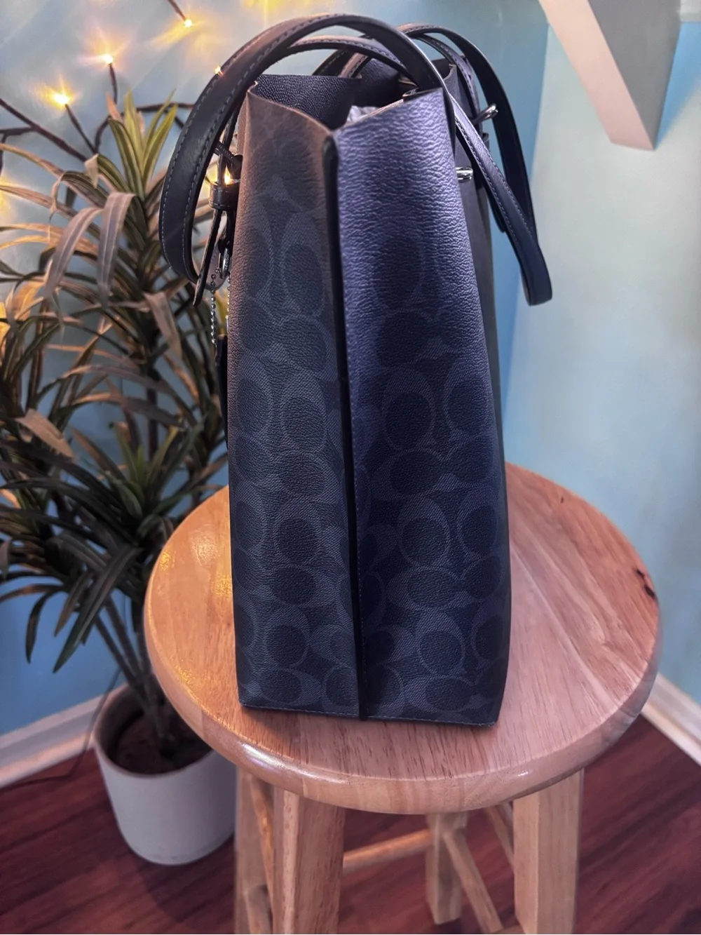 Coach Large Navy Blue Mollie Signature Tote Bag